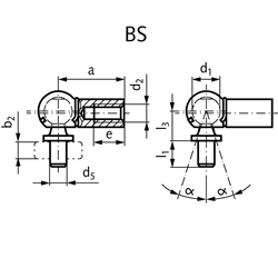 Winkelgelenke DIN 71802 mit Nietzapfen, Edelstahl, Technische Zeichnung