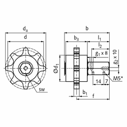 Kettenschmierritzel für Einfach-Rollenketten B-1, Schmieranschluss radial, Technische Zeichnung