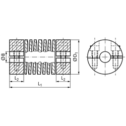 Ausgleichskupplung LA aus Aluminium max. Drehmoment 10Nm Gesamtlänge 38,10mm Aussendurchmesser 25,4mm beidseitig Bohrung 10mm , Technische Zeichnung