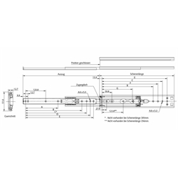 Auszugschienensatz DS 3557 Schienenlänge 660mm rostfreier Stahl 1.4301, Technische Zeichnung