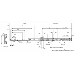 Auszugschienensatz DZ 3832 EC-B Schienenlänge 500mm hell verzinkt, Technische Zeichnung