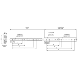 Auszugschienensatz DA 5321 Schienenlänge 700mm Aluminium, Technische Zeichnung