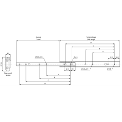 Auszugschienensatz DZ 2720 Schienenlänge 200mm hell verzinkt, Technische Zeichnung