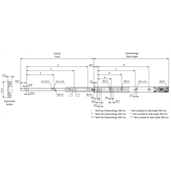 Auszugschienensatz DZ 3932 EC Schienenlänge 600mm hell verzinkt, Technische Zeichnung