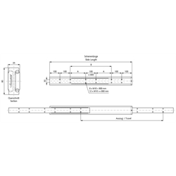 Auszugschiene DZ 4180 Schienenlänge 500mm hell verzinkt, Technische Zeichnung