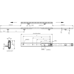 Auszugschienensatz DZ 2002 Schienenlänge 660mm hell verzinkt , Technische Zeichnung