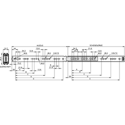Auszugschienensatz DZ 2601 Schienenlänge 400mm hell verzinkt, Technische Zeichnung
