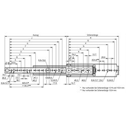 Auszugschiene DZ 9301 Schienenlänge 1067mm hell verzinkt, Technische Zeichnung