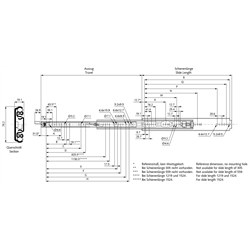 Linke Auszugschiene DZ 9308 Schienenlänge 610mm hell verzinkt, Technische Zeichnung