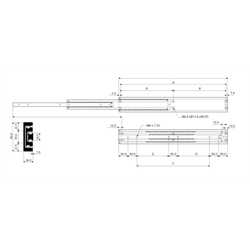 Auszugschienensatz DA 4160 Schienenlänge 400mm Aluminium, Technische Zeichnung