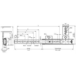 Auszugschienen DZ 2109, Breite 12,7* mm, mit Montagewinkeln, bis 35 kg, Teilausz, Technische Zeichnung