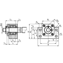 Stehlagereinheit BK 35 Bohrung 35mm Gehäuse aus Stahl brüniert, Technische Zeichnung