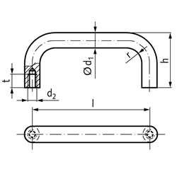 Bügelgriff 426 Länge 250mm Durchmesser 28mm Aluminium kunststoffbeschichtet schwarz matt, Technische Zeichnung