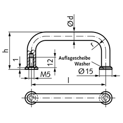 Bügelgriff 425 CR Länge 235mm Material Stahl verchromt , Technische Zeichnung