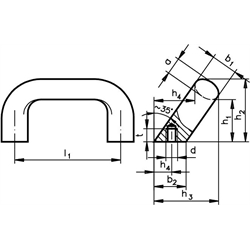 Bügelgriff 565.2 Länge 128mm Material Aluminium , Technische Zeichnung