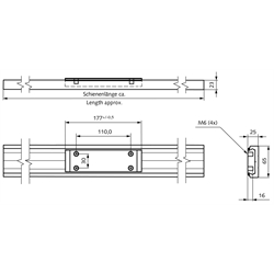 Schiene für Linearführung DA 0116 RC Material Aluminium Länge ca. 1200mm, Technische Zeichnung