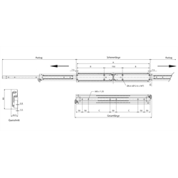 Auszugschienensatz DA 4165 Schienenlänge 400mm Aluminium, Technische Zeichnung