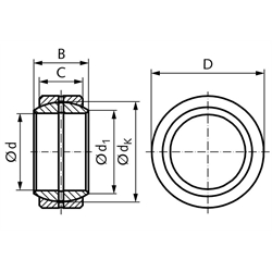 Radial-Gelenklager DIN ISO 12240-1-E Reihe GE..DO nachschmierbar Bohrung 50mm Außendurchmesser 75mm == Vor Inbetriebnahme ist eine Erstschmierung erforderlich ==, Technische Zeichnung