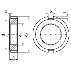 Nutmutter DIN 1804 Form W M68x1,5 brüniert, Technische Zeichnung