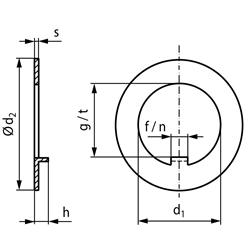 Sicherungsblech DIN 462 Innen-ø 62mm Stahl blank, Technische Zeichnung