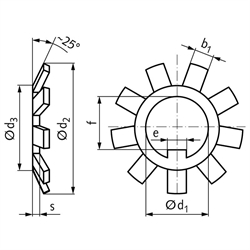 Sicherungsblech DIN 5406 MB 25 Innendurchmesser 125mm, Technische Zeichnung