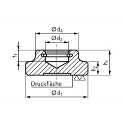 Druckstück DIN 6311 Durchmesser 25mm mit Sprengring DIN 9045 , Technische Zeichnung