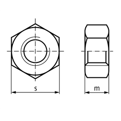 Sechskantmutter DIN 934 A4 M16 rechts, Technische Zeichnung