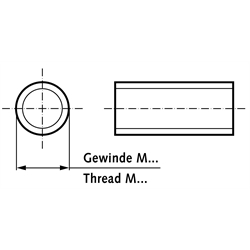 Gewindestange DIN 976-1 A (ex DIN 975) Stahl 8.8 verzinkt M10 x 1 x 1000mm rechtssteigend Farbmarkierung gelb, Technische Zeichnung