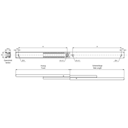 Auszugschienensatz DS 2330 DL Schienenlänge 400mm Edelstahl, Technische Zeichnung