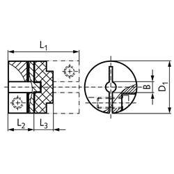 Drehstarre Kupplung HFD Durchgangsbohrung 10mm max. Drehmoment 4,0 Nm Außendurchmesser 25,4mm Edelstahl 1.4305 , Technische Zeichnung