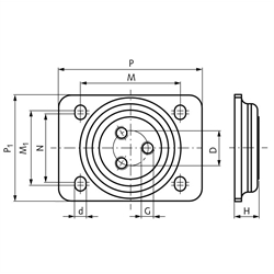 Einfaches Druckkugellager Maße 95 x 70mm Tragkraft 280kg, Technische Zeichnung