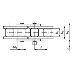 Rostfreie Einfach-Rollenkette ähnlich 10 B-1 Teilung 5/8x3/8" Werkstoff 1.4301 , Technische Zeichnung