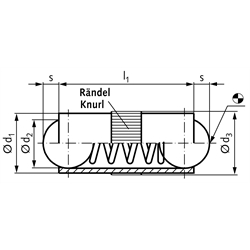 Federndes Druckstück doppelseitig Außendurchmesser 5mm, Technische Zeichnung