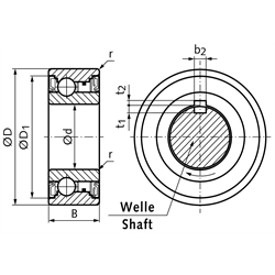 Kugellager-Freiläufe, Ausführung BB-2GD-1KK, Technische Zeichnung