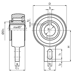 Anbau-Freilauf BSEU40-30 nach europäischer Bauart Innen-Ø 30mm Außen-Ø 118mm Breite 55mm mit Passfedernut am Innenring, Technische Zeichnung