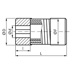 Gelenkkupplung EL Größe 25 Nenndrehmoment 90Nm kurz vorgebohrt Länge 100mm Aussendurchmesser 55mm, Technische Zeichnung