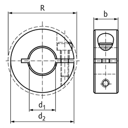 Geschlitzter Klemmring Stahl C45 verzinkt Bohrung 13mm mit Schraube DIN 912 12.9 , Technische Zeichnung