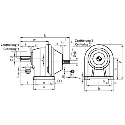 Stirnradgetriebe BT1 Größe 6 i=18,13 Bauform B3 (Betriebsanleitung im Internet unter www.maedler.de im Bereich Downloads), Technische Zeichnung