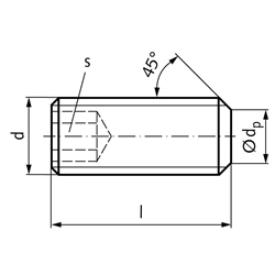 Gewindestift ISO 4026 (ex DIN 913) mit Innensechskant und Kegelstumpf Stahl 45H M3 x 10mm, Technische Zeichnung