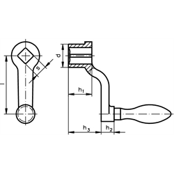 Handkurbel DIN 468 Tg mit drehbarem Ballengriff Länge 100mm Reihe 1 , Technische Zeichnung