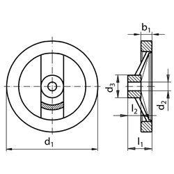 Speichen-Handräder 320 ohne Griff, aus Aluminium, Technische Zeichnung