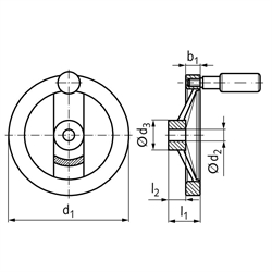 Speichen-Handräder 320 mit Griff, aus Aluminium, Technische Zeichnung