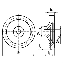 Scheiben-Handräder 323, Aluminium, Technische Zeichnung