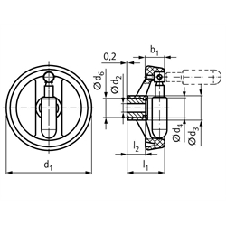 Umleggriff-Handräder 5223 aus Kunststoff, Technische Zeichnung