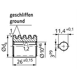 Präzisions-Schnecke Achsabstand 40mm i=8 , Technische Zeichnung