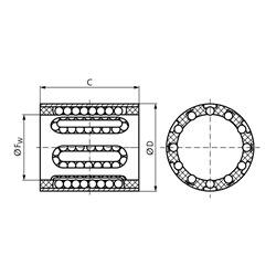 Linearkugellager KB-1-ST ISO-Reihe 1 mit Stahlmantel ohne Dichtungen für Wellen-Ø 14mm, Technische Zeichnung