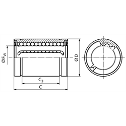 Linearkugellager KB-3-SSS ISO-Reihe 3, komplett aus Edelstahl, Technische Zeichnung