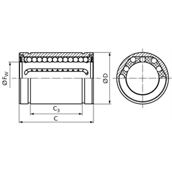 Linearkugellager KB-3-ST ISO-Reihe 3 beidseitig abgedichtet für Wellen-Ø 50mm, Technische Zeichnung