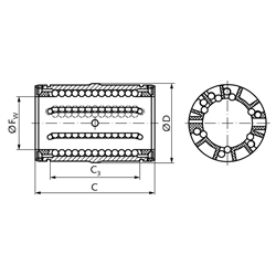 Linearkugellager KB-3-A ISO-Reihe 3 Premium mit Fluchtungsfehlerausgleich mit Dichtung für Wellen-Ø 50mm, Technische Zeichnung