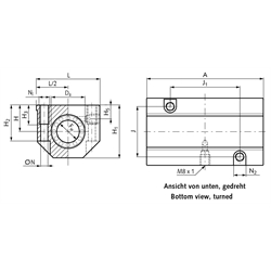 Tandem-Linearlagereinheit KGT-3-ST ISO-Reihe 3 mit Linear-Kugellagern mit Stahlmantel mit beids. Dichtung für Wellen-Ø 50mm, Technische Zeichnung